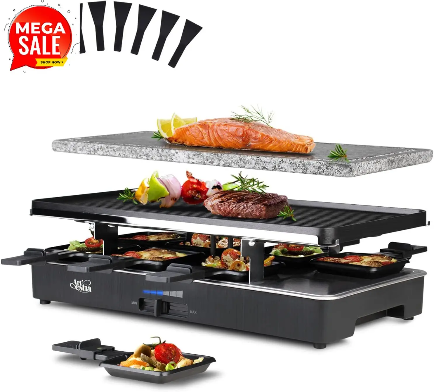 Raclette Grill Table - Churrasqueira Elétrica Raclette de 1700W para